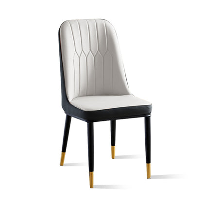 Luxury Contrast Dining Chair Stitched Back Detail Gold-Accent Legs & Leather Upholstery for Modern Dining Spaces