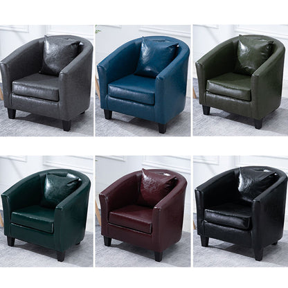 Barrel-Shaped Leather Sofa Single & Double Seats Multi-Color Options Black Wooden Legs