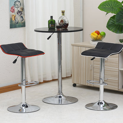 Adjustable Height Bar Stool With Bar Table Set Tufted Leather Cushion Color-Trimmed Edge & Chrome Disc Base