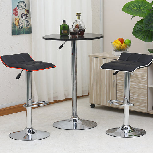 Adjustable Height Bar Stool With Bar Table Set Tufted Leather Cushion Color-Trimmed Edge & Chrome Disc Base