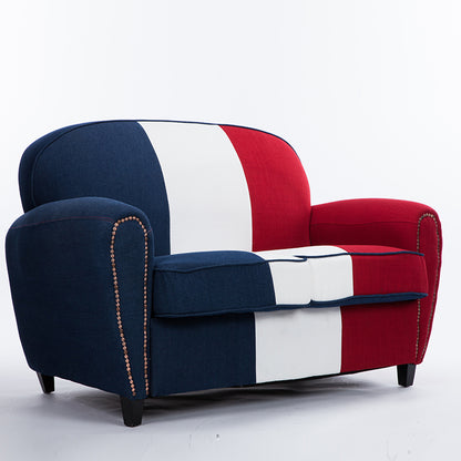Vibrant Red Blue & White Striped Fabric Armchair Modern Upholstered Lounge Chair