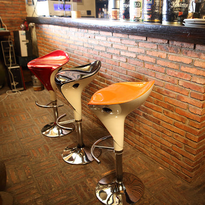 Adjustable Two-Tone Bar Stool Streamlined Glossy Seat Conical Support & Chrome Disc Base