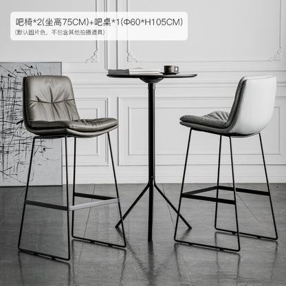 Fixed-Height Bar Stool With Bar Table Set Tufted Leather/Corduroy Black Metal Frame for Modern Luxe Spaces