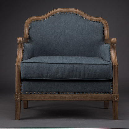 Vintage Tufted Armchair with Wooden Frame Beige Upholstery and Nailhead Trim