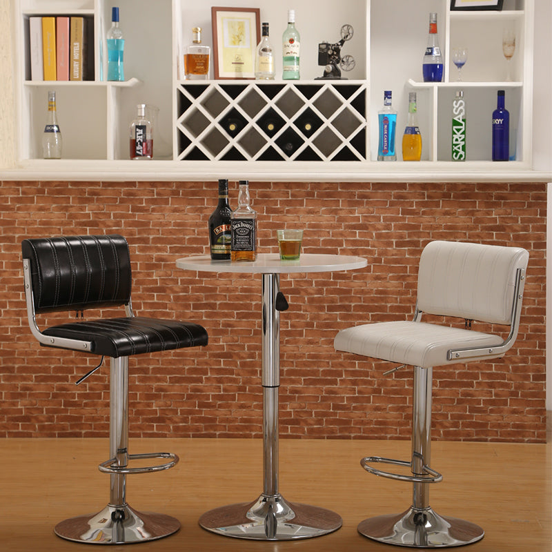 J20 Adjustable Height Bar Stool (With Bar Table Set): Striped Leather Upholstery, Chrome Frame & Stable Disc Base