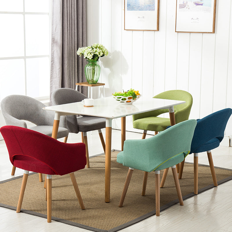 C-13-SITMOD Casual Upholstered Dining Chair: Versatile Fabric Prints, Armrest Design & Wooden Legs for Lively Spaces