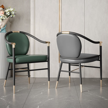 Light Luxury Modern Armchair Black Metal Frame Gold Accents & Leather Cushion