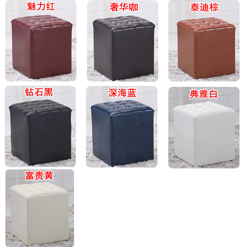 Luxury Tufted Stool: Dual-Shape Cylindrical/Square Multi-Size Options Premium Leather-Look for Living Room & Sofa Side
