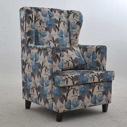 Modern Brown Wingback Armchair: Upholstered Fabric with White Geometric Crackle Pattern, Single Seater for Stylish Living Room/Office Decor