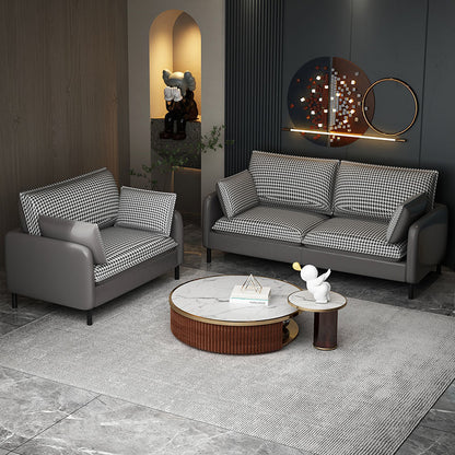 Modern Two-Tone Leather Sofa Modular Set Houndstooth Pattern Options Slim Metal Legs