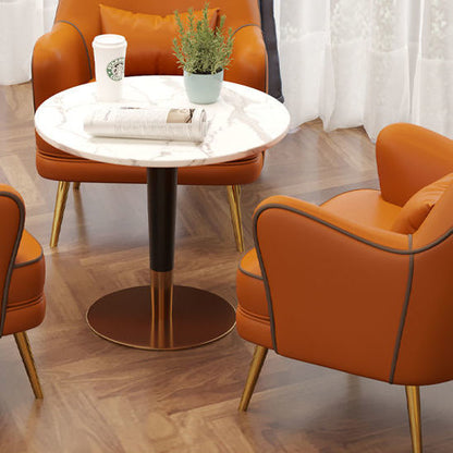 Modern Leather Armchair Set Contrast Stitching Gold Metal Legs Cozy Lounge Design