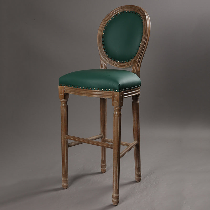 C-04 Vintage Wooden Bar Stool with Pirate Skull Design - Distressed Finish & Upholstered Seat for Home/Bar