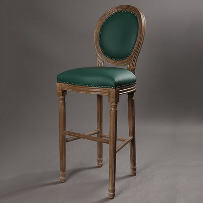 Vintage Wooden Bar Stool with Pirate Skull Design Distressed Finish & Upholstered Seat for Home/Bar