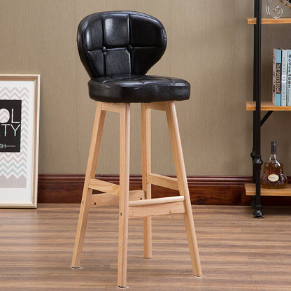 Fixed-Height Tufted Leather Bar Stool Dual-Tone Wooden Legs & Multi-Hue Upholstery for Modern/Luxe Spaces