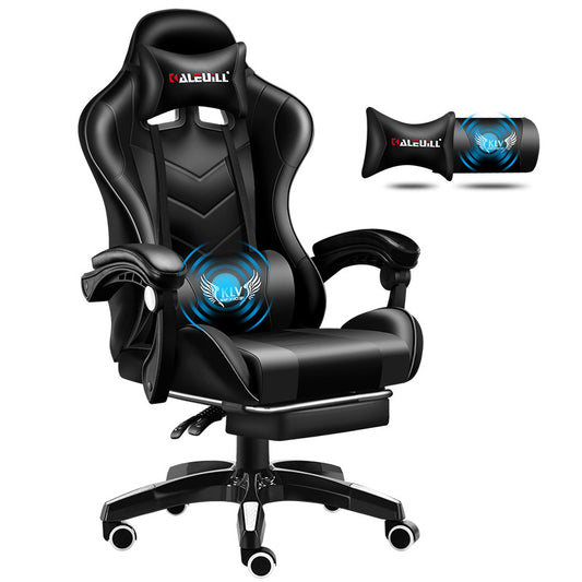 KALEULL Massage Gaming Chair Racing-Style Ergonomic Reclining Chair with Footrest & Vibrating Lumbar Support