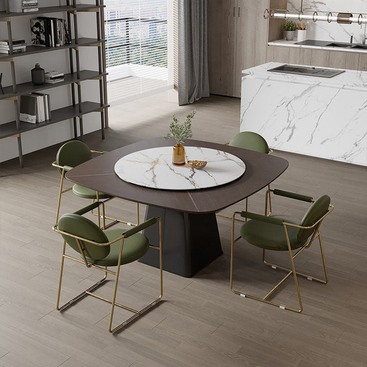 Modern Multi-Functional Armchair Gold Metal Frame, Olive Green Leather Cushion & Curved Design