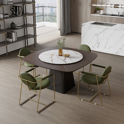 Modern Multi-Functional Armchair Gold Metal Frame, Olive Green Leather Cushion & Curved Design