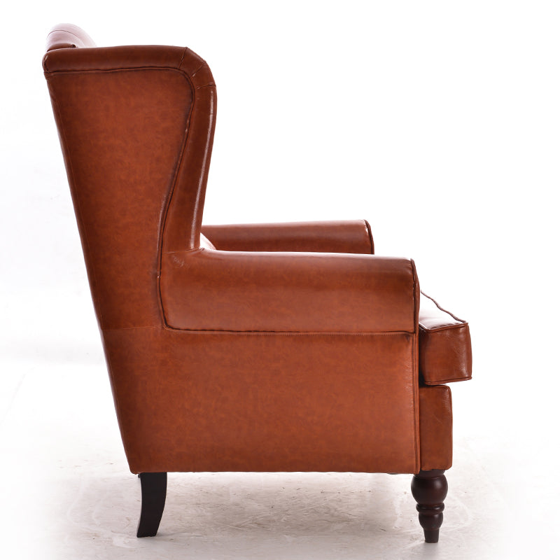 Vintage Brown Leather Wingback Armchair with Ottoman Classic Tufted Design for Living Room