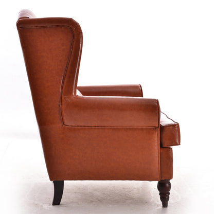 Vintage Brown Leather Wingback Armchair with Ottoman Classic Tufted Design for Living Room