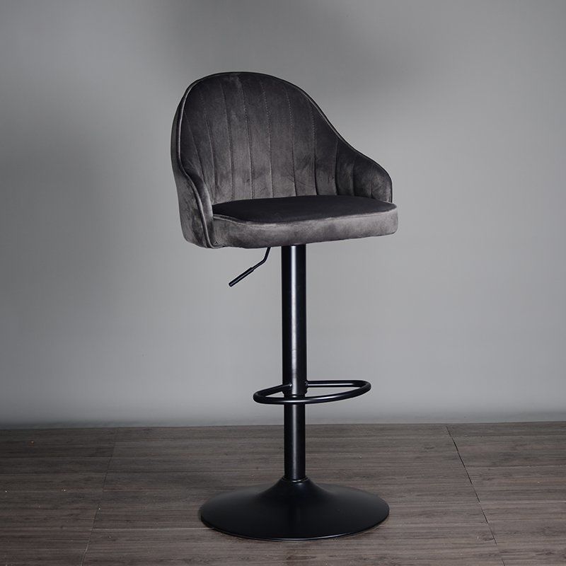 J43 Adjustable Height Bar Stool: Vertical-Stitched Upholstery, Matte Black Lift Pole & Disc Base