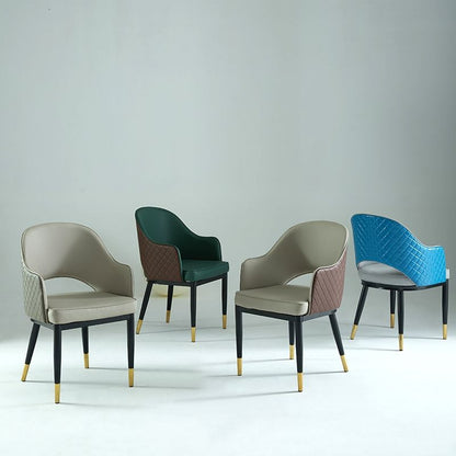 Light Luxury Contrast Leather Armchair Quilted Detail Black-Gold Legs & Curved Back