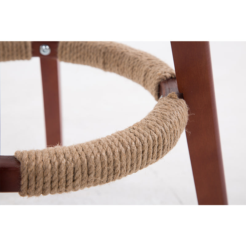 J14 Retro Wooden-Leg Bar Stool: Rivet-Decorated Backrest, Hemp Footrest for Vintage/American-Style Spaces
