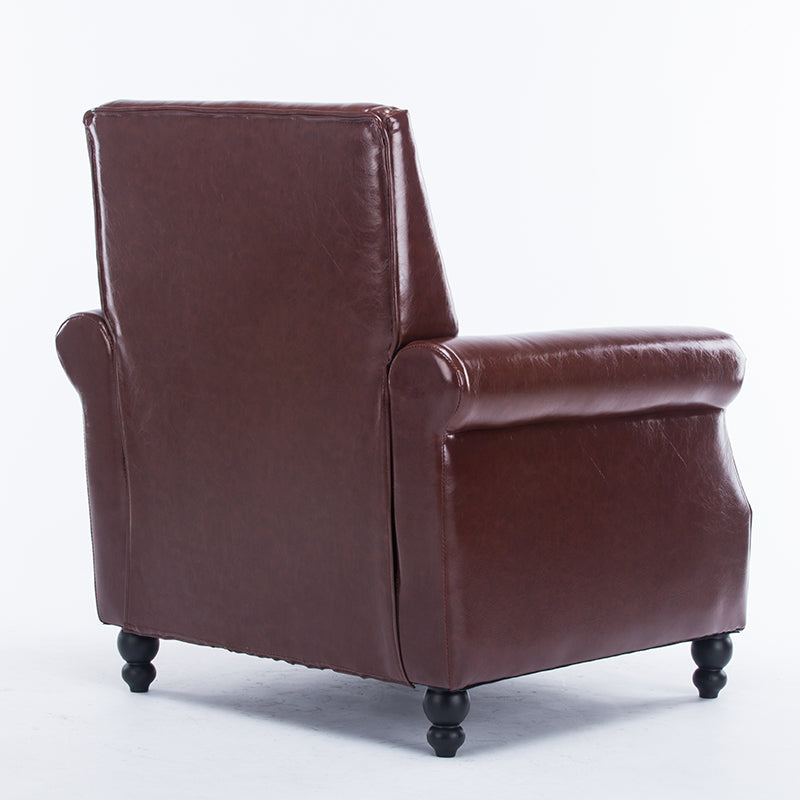 Retro American Leather Leisure Sofa Brass Rivet Detail Classic Bun Feet & Plush Seating