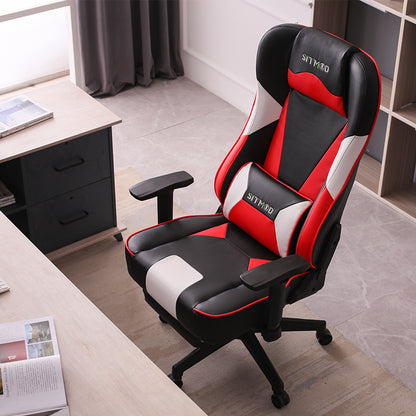 Red-Black-White Gaming Chair Lumbar Pillow, Footrest Adjustable Arms Sturdy Base Ergonomic Support for Gaming & Office Work Sessions