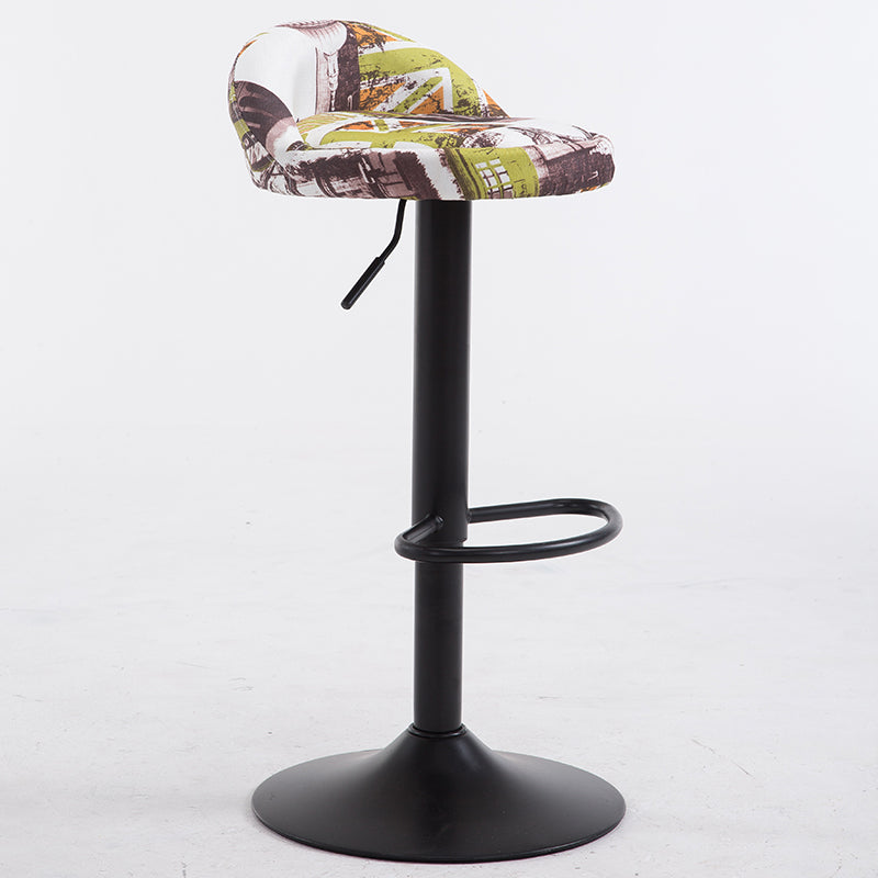 Adjustable-Height Bar Stool Themed Fabric/Pure-Color Upholstery Disc Metal Base for Stylish Spaces