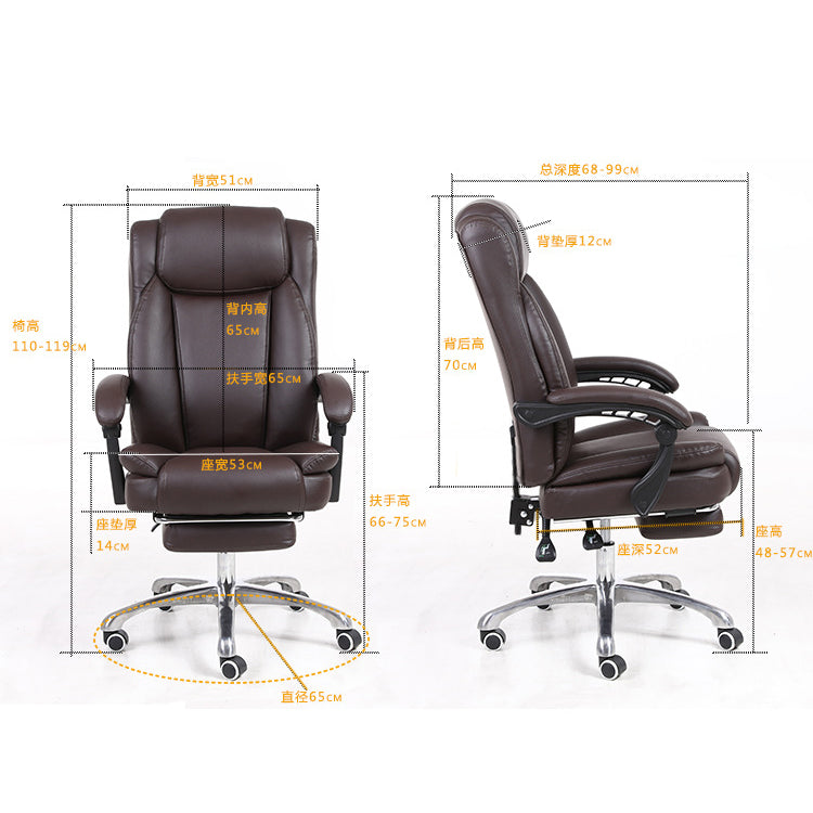 Luxury Brown Leather High-Back Office Chair Footrest, Ergonomic Support Chrome Casters – Plush Executive Seating for Workspaces & Home Offices