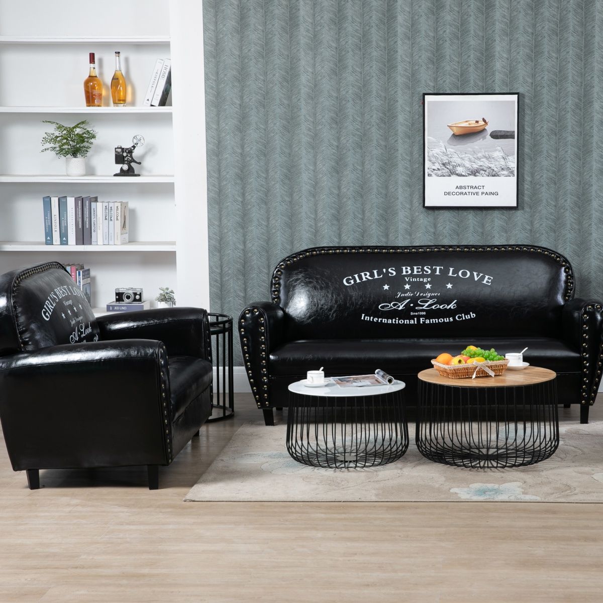 Vintage Studded Leather Sofa Set Patterned Backrest Single & Double Seats Multi-Style Options