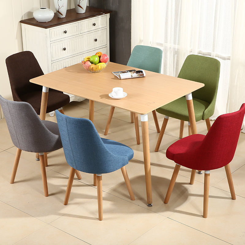 Casual Curved-Back Dining Chair Fabric Upholstery Wooden Legs & Versatile Hues