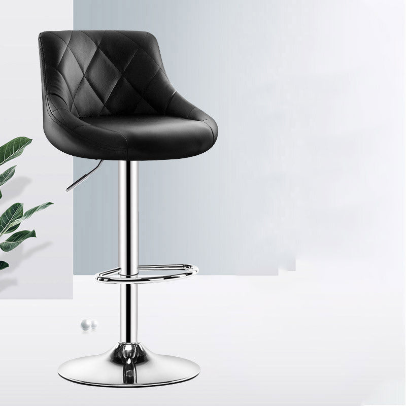 Adjustable Height Bar Stool Diamond-Quilted Leather Cushion Multi-Color Options & Chrome Disc Base Adjustable Height Bar Stool: Diamond-Quilted Leather Cushion, Multi-Color Options & Chrome Disc Base