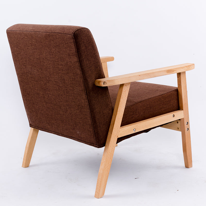 Modern Purple Fabric Lounge Chair with Light Wooden Frame - Stylish Upholstered Seating