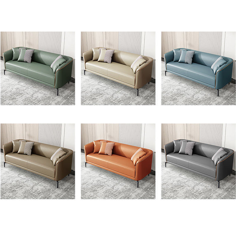 Modern Leather Sofa Set Streamlined Armrests Houndstooth Pillows Multi-Color Options