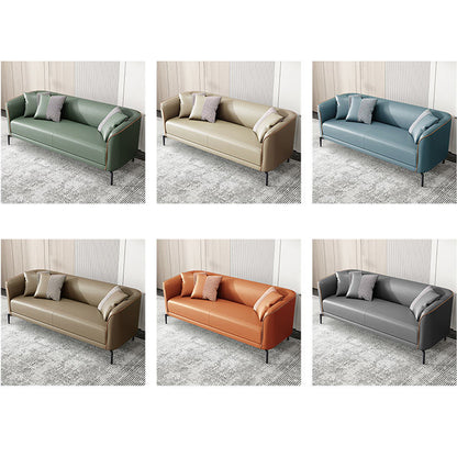 Modern Leather Sofa Set Streamlined Armrests Houndstooth Pillows Multi-Color Options