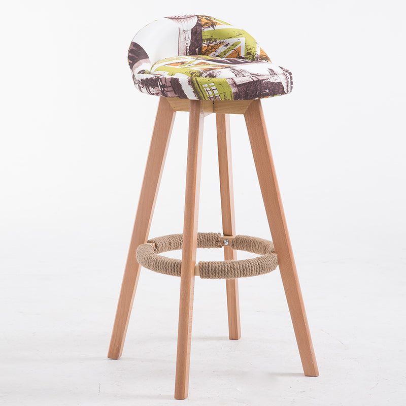 Wooden-Leg Bar Stool Fabric/Leather Upholstery Hemp Footrest for Retro & Themed Spaces
