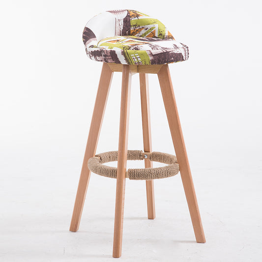 Wooden-Leg Bar Stool Fabric/Leather Upholstery Hemp Footrest for Retro & Themed Spaces