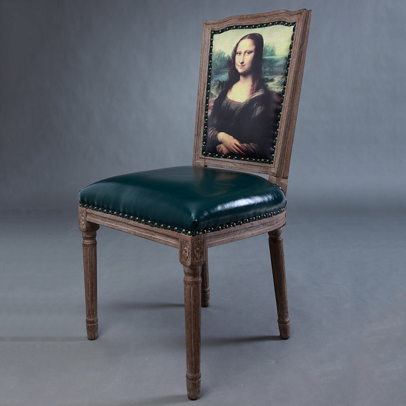 Vintage Wooden Chair with Deer Illustration Upholstered Seat for Dining/Living Room