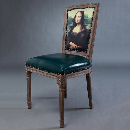 Vintage Wooden Chair with Deer Illustration Upholstered Seat for Dining/Living Room