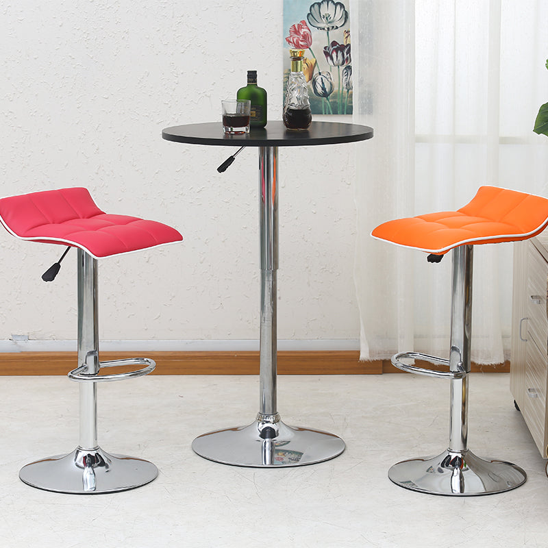 Adjustable Height Bar Stool With Bar Table Set Tufted Leather Cushion Color-Trimmed Edge & Chrome Disc Base