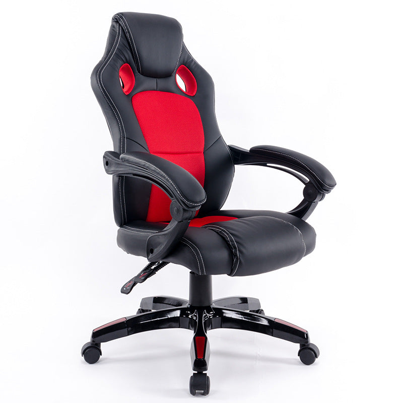 B04-Black Leather-Mesh Gaming Chair: Breathable Back Holes, Adjustable Arms, Ergonomic Support for Extended Gaming, Office Work And Leisure