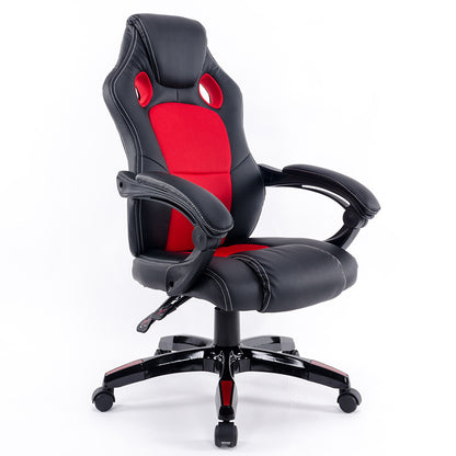 Black Leather-Mesh Gaming Chair Breathable Back Holes Adjustable Arms Ergonomic Support for Extended Gaming Office Work and Leisure