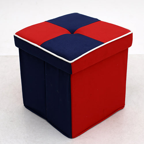 Red and Blue Fabric Storage Ottoman with Folding Design-Square Footstool for Home Organization