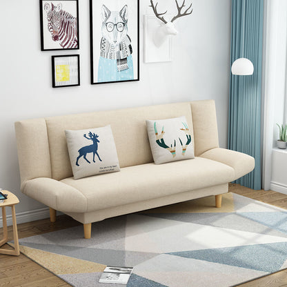 Foldable Multi-Color Sofa Bed Fun Pattern Pillows Wooden Legs Compact Living Design