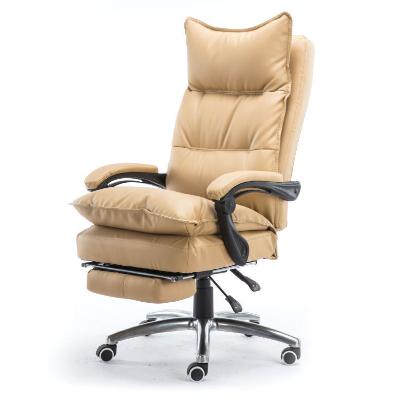 Brown Leather High-Back Office Chair Built-in Footrest Adjustable Plush Ergonomic Support for Home Work Relaxation & Cozy Lounging Sessions