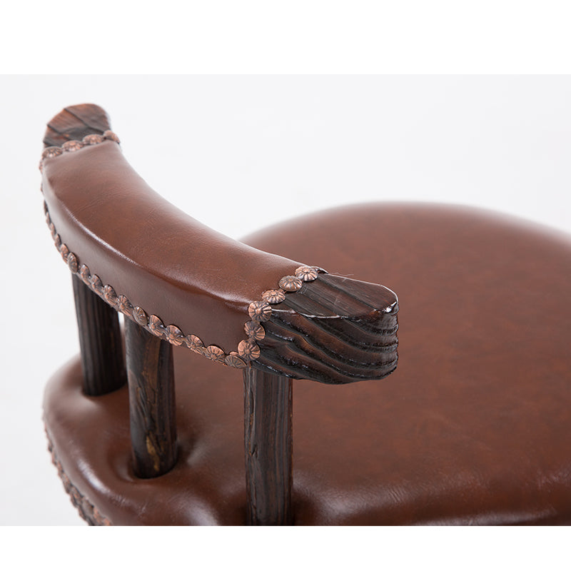 J14 Retro Wooden-Leg Bar Stool: Rivet-Decorated Backrest, Hemp Footrest for Vintage/American-Style Spaces