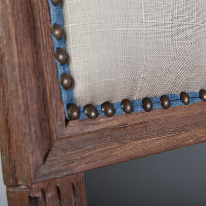 Vintage Wooden Bar Stool with Pirate Skull Design Distressed Finish & Upholstered Seat for Home/Bar