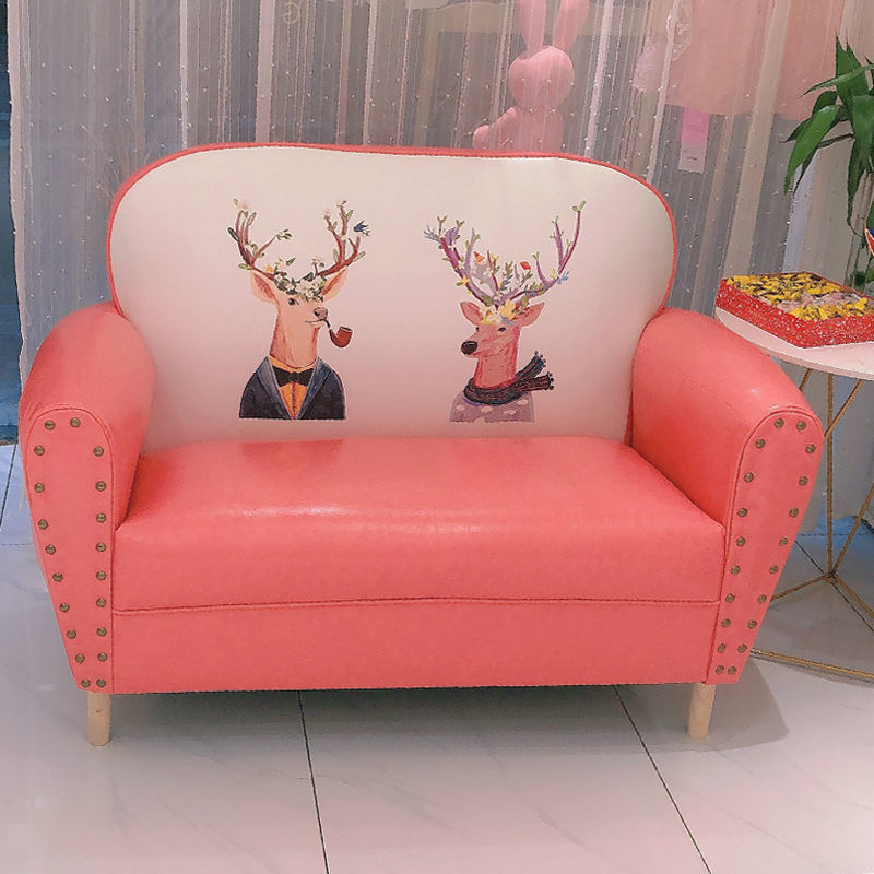 Whimsical Animal-Print Sofa Colorful Leather Upholstery Studded Armrests Kids-Friendly Design