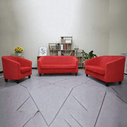 Vibrant Red Leather Tub Armchair Sleek Curved Design Sturdy Wooden Legs Single Seater for Living Rooms & Cozy Reading Nooks